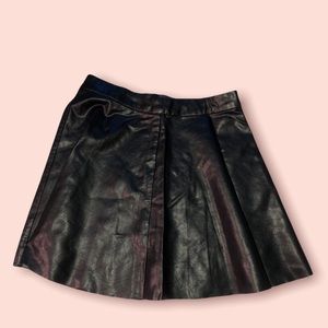 Black faux leather skater skirt